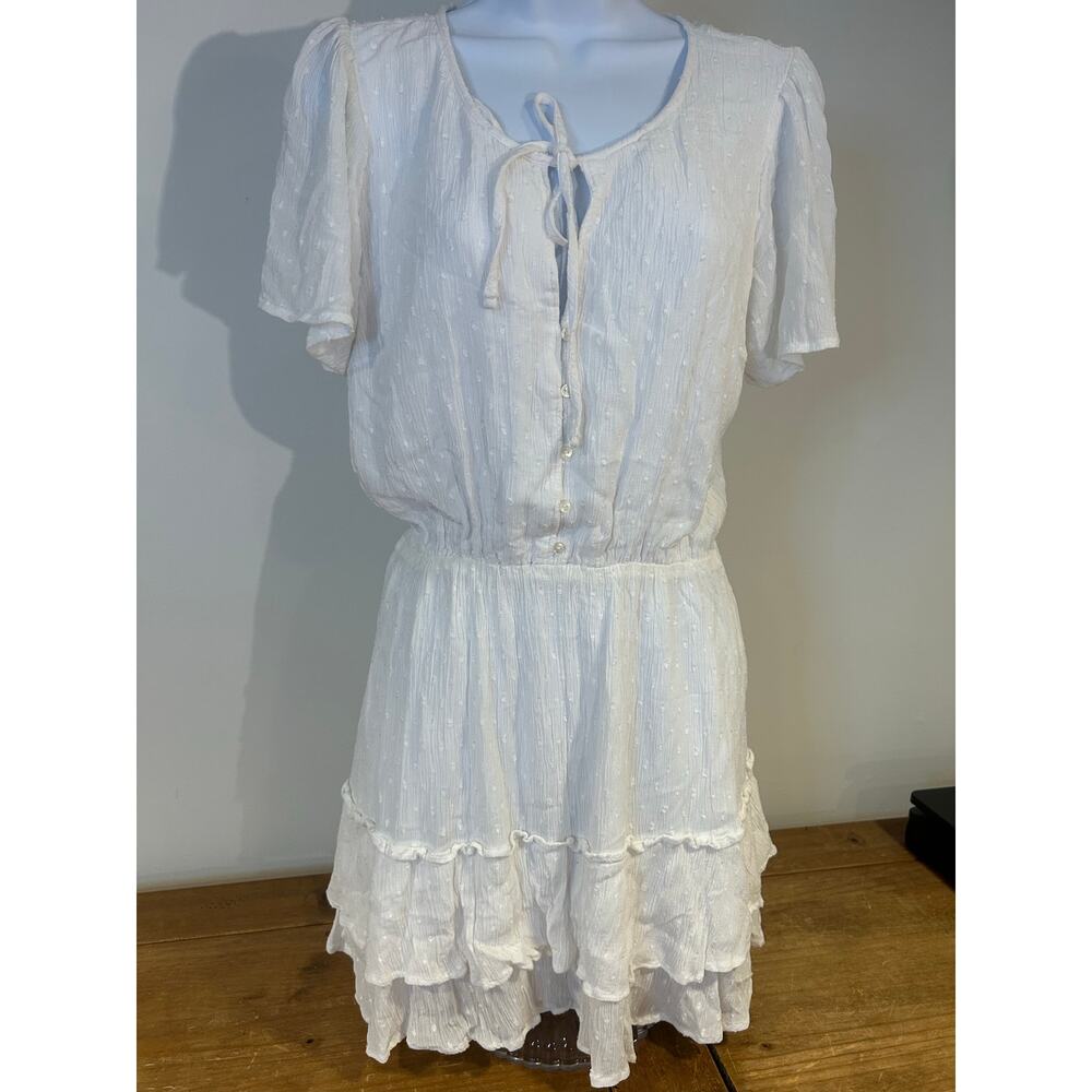Abercrombie & Fitch Sz M White Dress Swiss Dot Texture Cinched Waist Tiered Cute